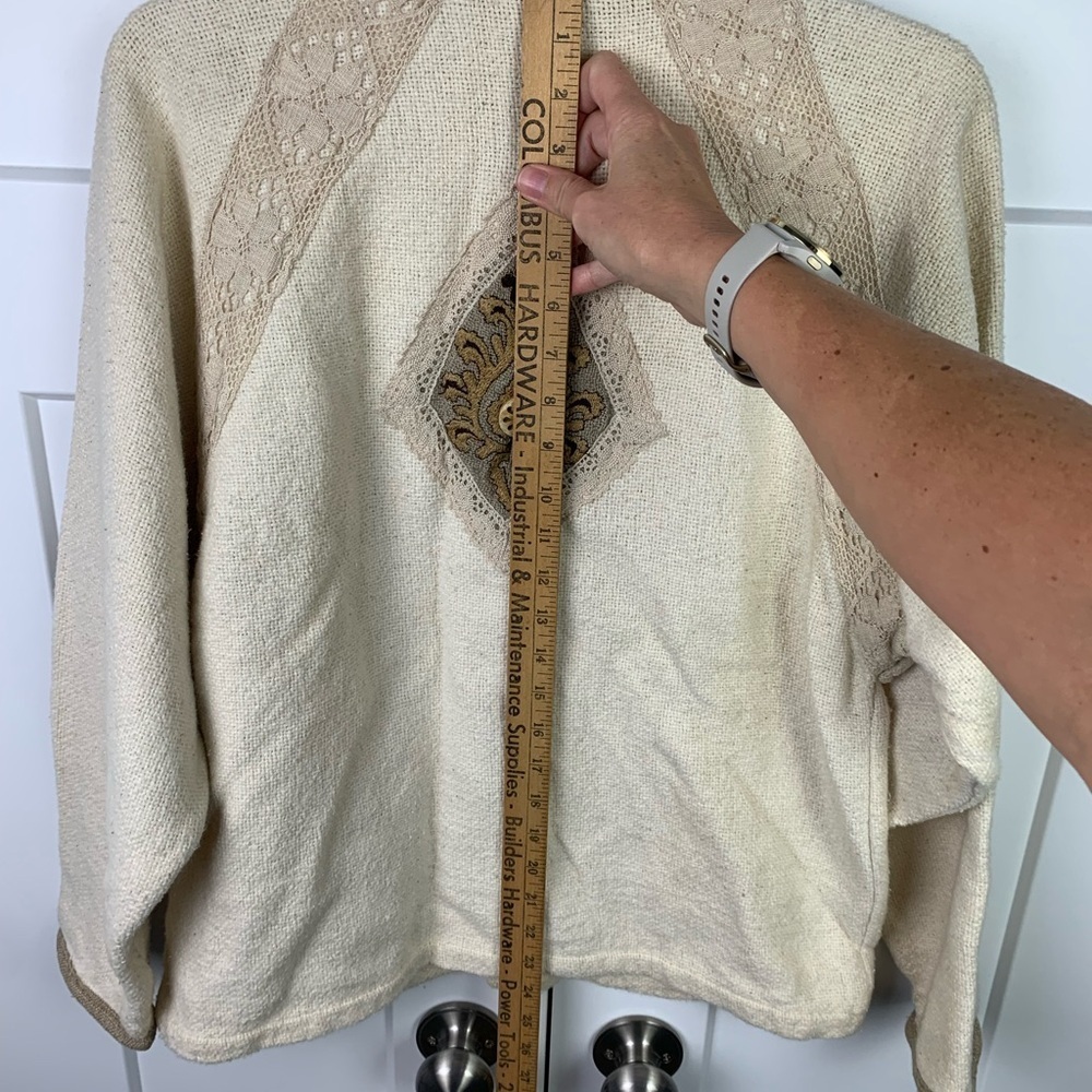 Vintage MEDIUM Button Front Sweater Jacket Lace Art To Wear Cottagecore Granny - Picture 8 of 9